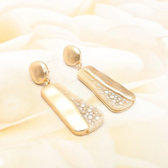 Women's Stone Gold Plated Dangle Drop Earrings Gold/Ivory Fashion Jewelry - Picture 1 of 6